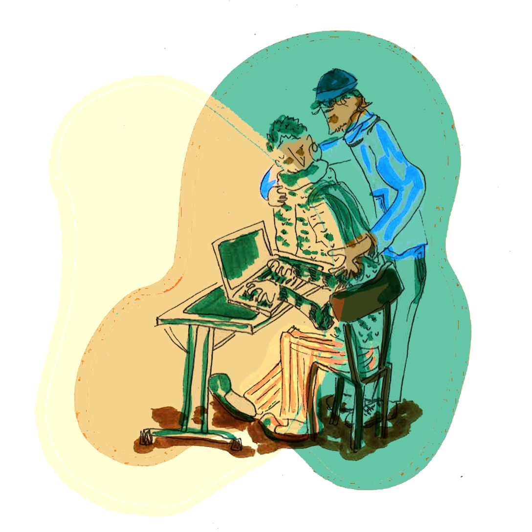 Schuelalltag (2024), Fineliner, Alkoholmarker, Photoshop, 8x9cm